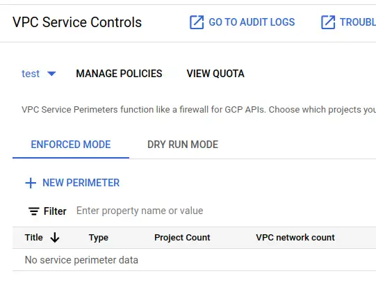 Controls to add a perimeter in the console